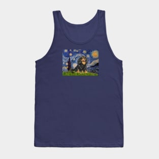 Famous Starry Night Adaptation with a Black and Tan Cavalier King Charles Spaniel Tank Top